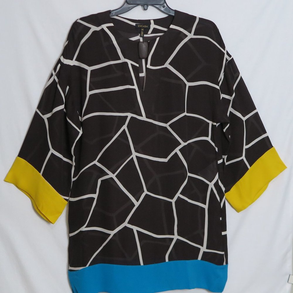 ESCADA Multi-Color 100% Silk 3/4 Sleeve Tunic Size 34